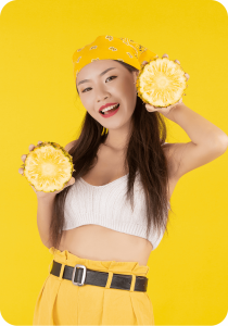 lady with yellow & white clothes with yello background