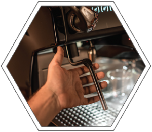 coffee machine with human hand