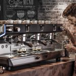 Rancillo brand black colour - Espresso coffee machines with one man and wall in background with text coffee menu and know your coffee text