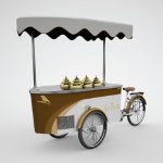 Tekneitalia brand ice cream cart with sparrow logo