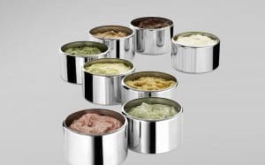 steel boxes of gelato, ice-cream and sorbet
